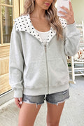 Polka Dot Lined Oversized Zip Hoodie