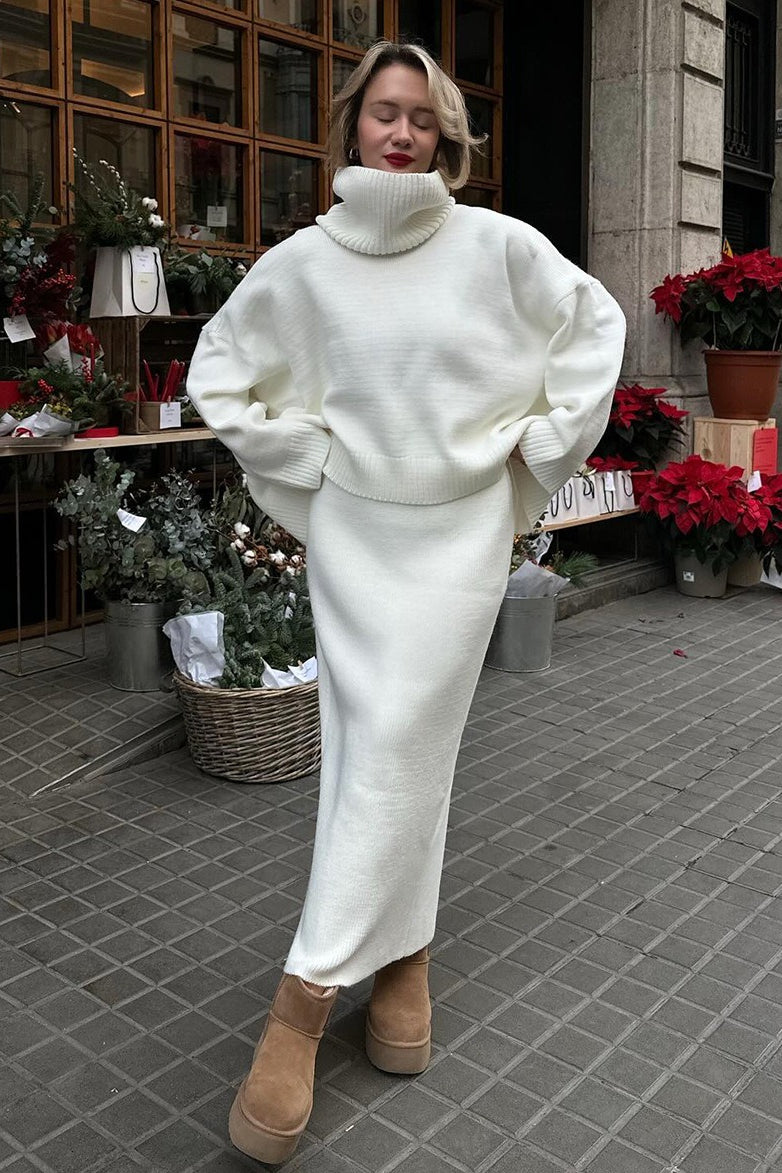 Turtleneck Oversized Sweater Maxi Skirt Set