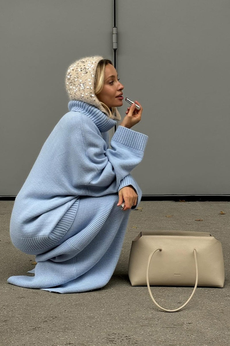 Turtleneck Oversized Sweater Maxi Skirt Set