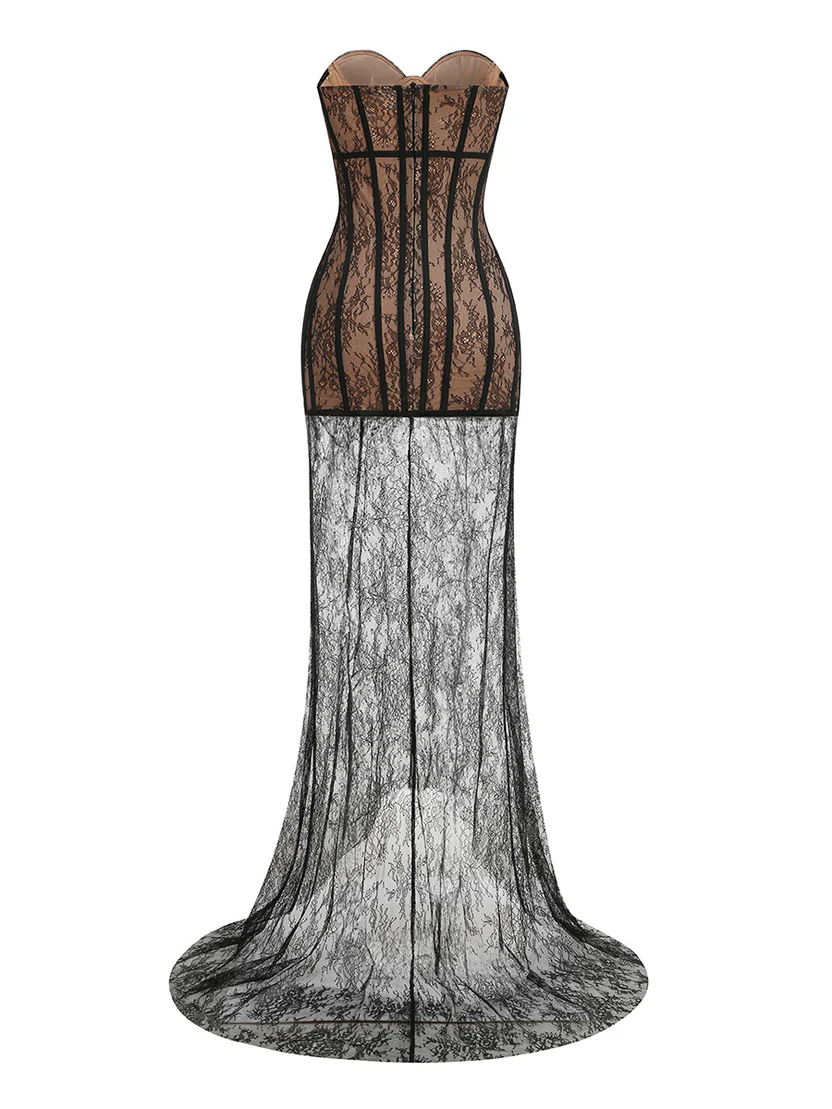 Sexy Lace Tube Top Slightly See-through Waist Hip Dress