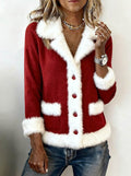 Women's Casual Christmas Patchwork Contrast Color Jacket