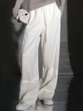 Wool Blend Drawstring Wide-Leg Pants – Color Block Casual Trousers for Women, Trendy Relaxed Fit Banana Pants for Autumn/Winter