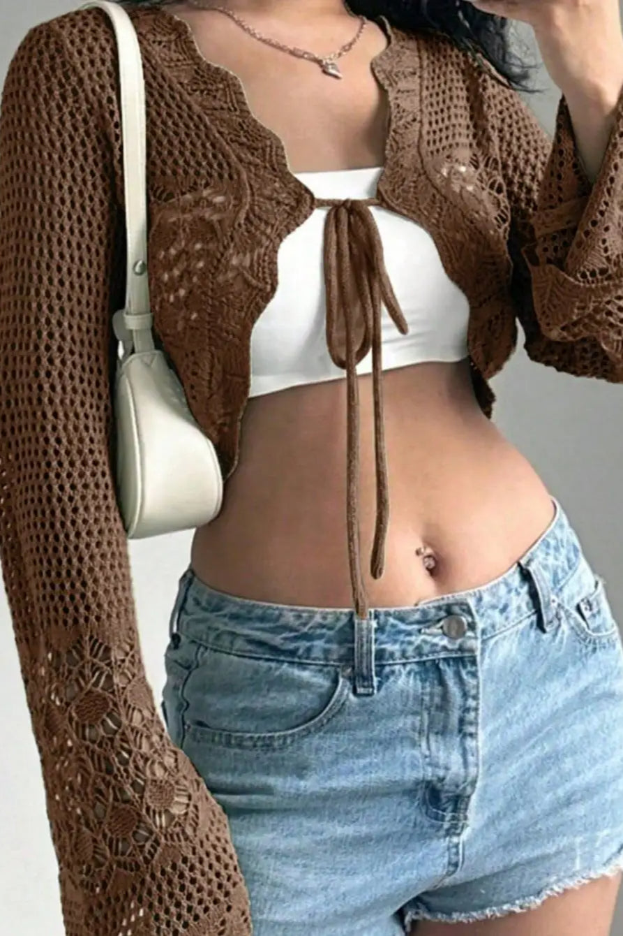 Brown Hollowed Out Knitted Cardigan