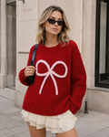 Braided Bow Crew Neck Oversized Knit Sweater