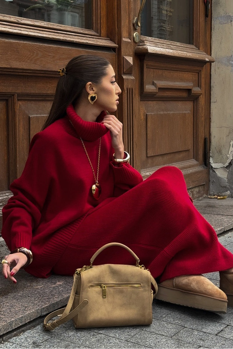 Turtleneck Oversized Sweater Maxi Skirt Set