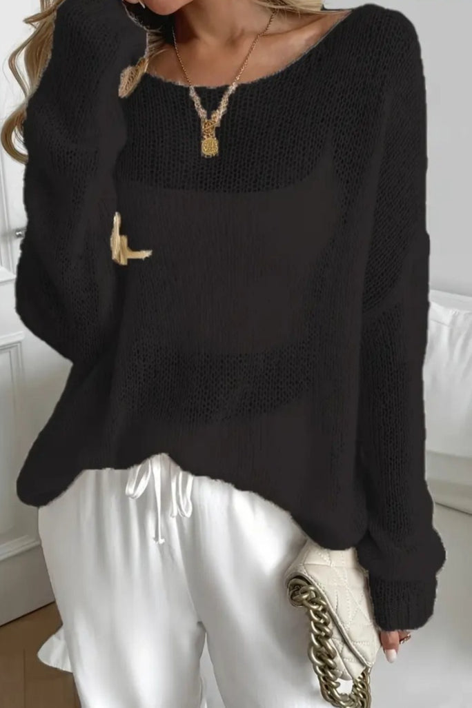 Sheer Wide Neck Open Knit Sweater