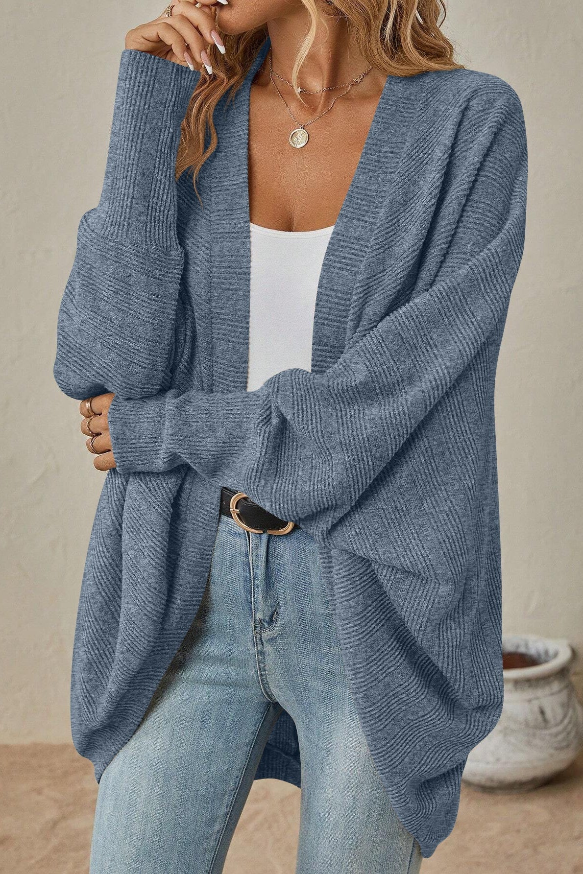 Longline Open Front Pocket Knit Cardigan