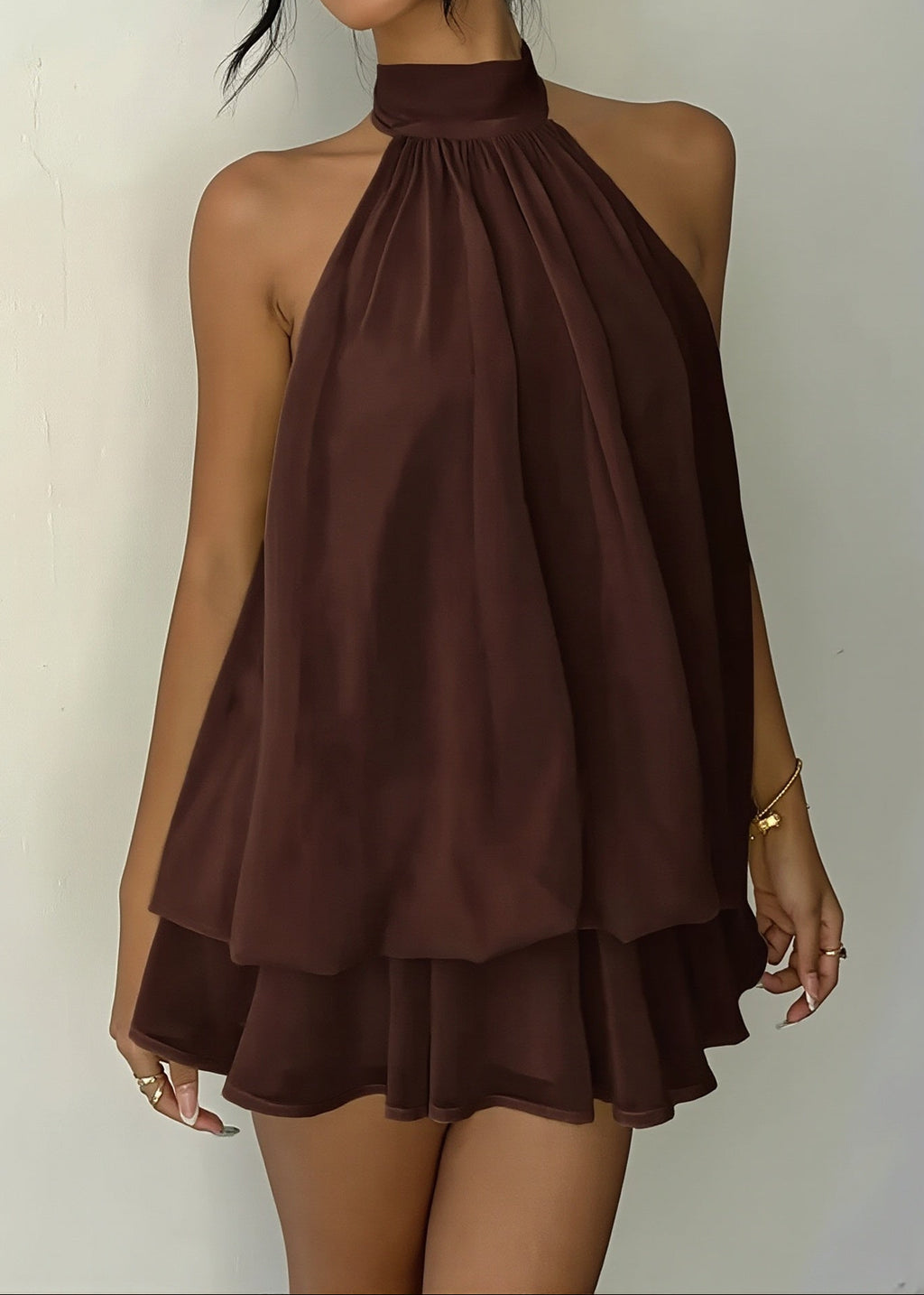 Vacation Halter Backless High Waist Flowy Mini Dress