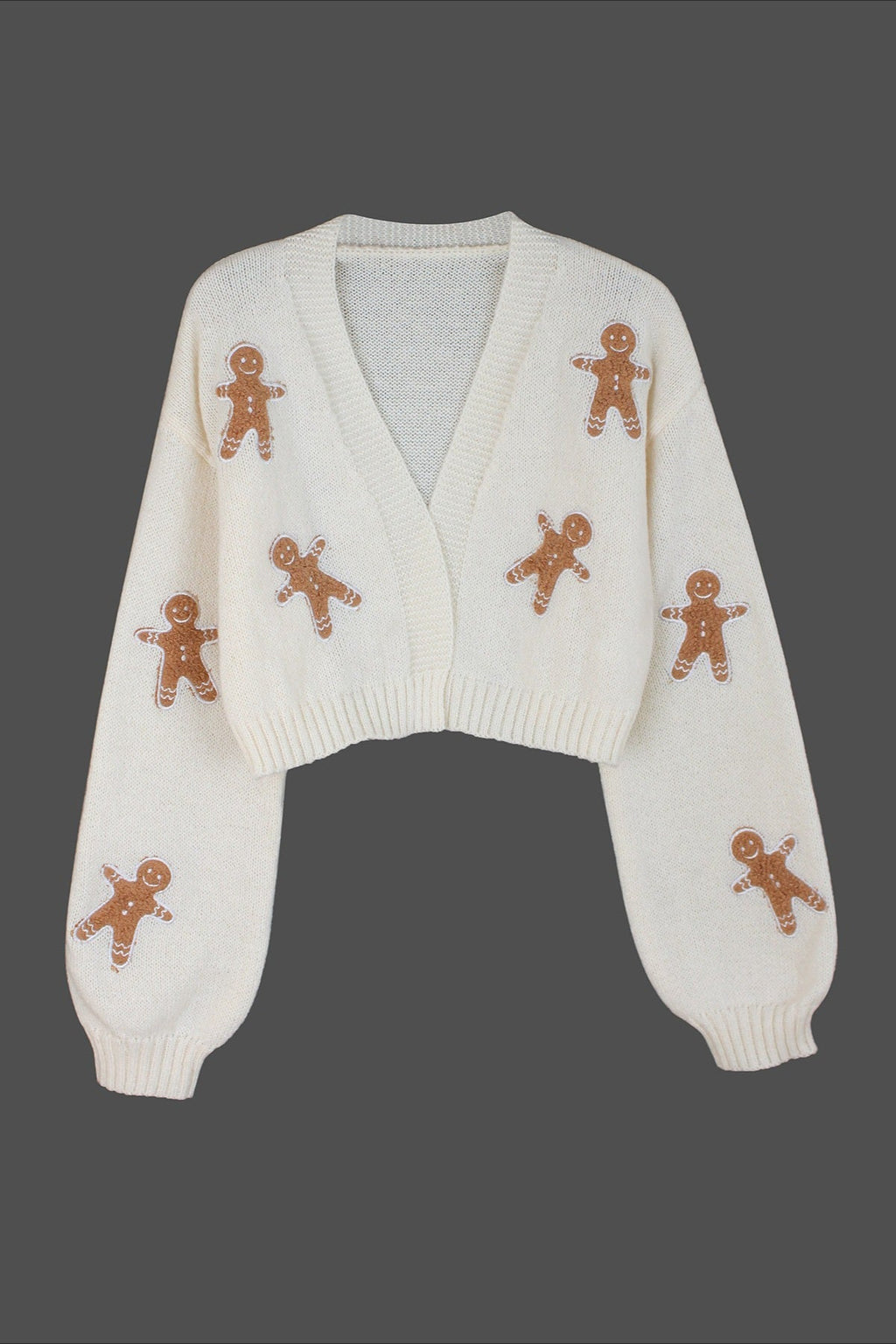 Festive Gingerbread Pattern Knit Cardigan