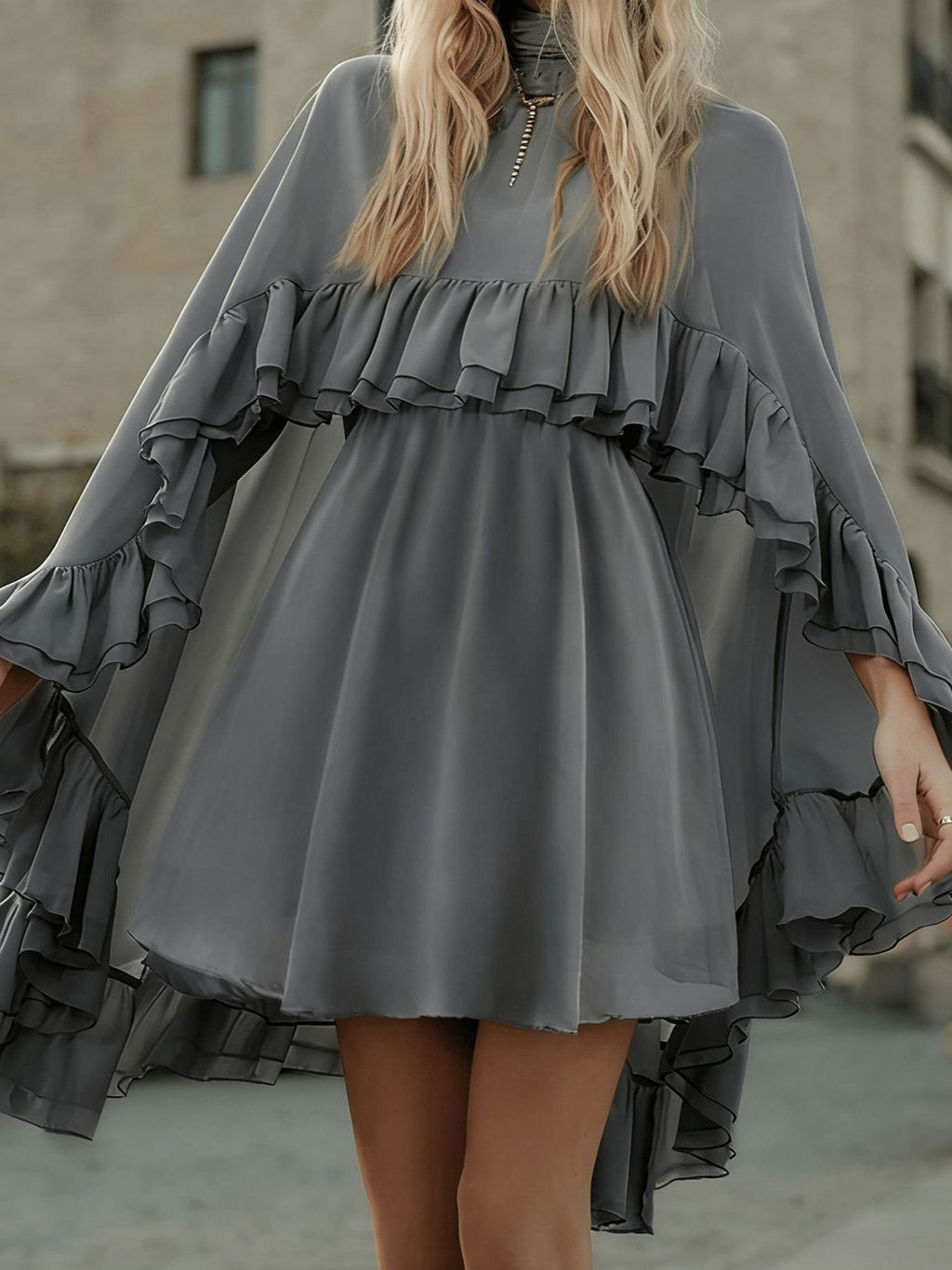 Elegant Chiffon Dress Fashion Inner Match Strap Two-Piece Set