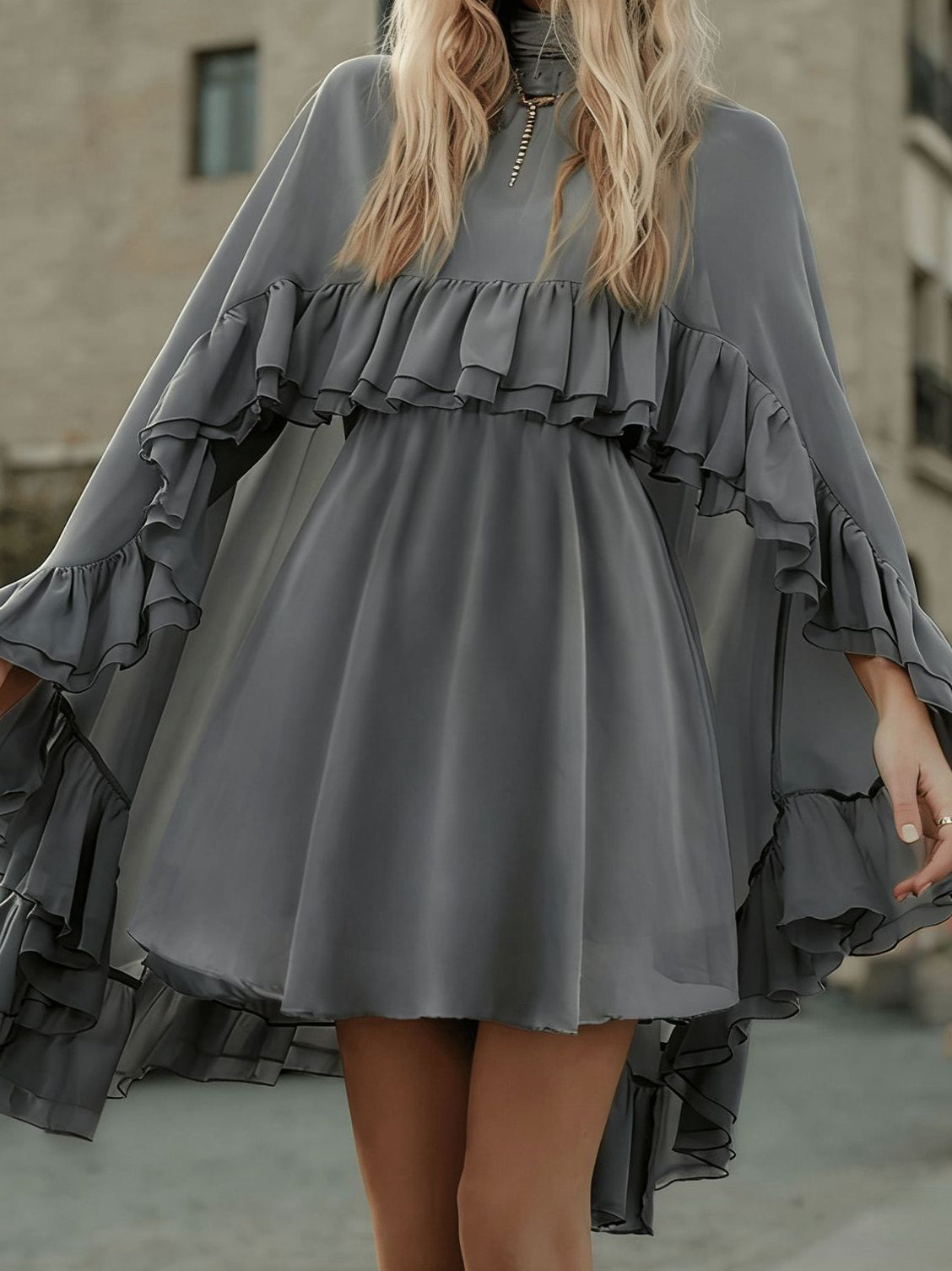 Elegant Chiffon Dress Fashion Inner Match Strap Two-Piece Set