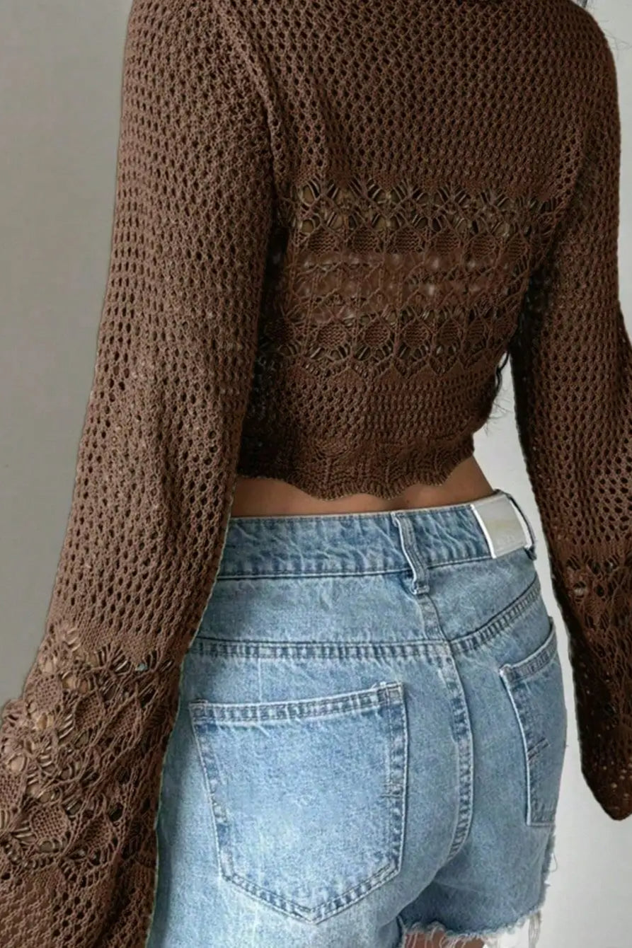 Brown Hollowed Out Knitted Cardigan