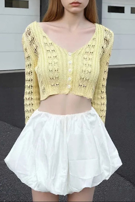 Hollow Out Knit V Neck Long Sleeve Cardigan