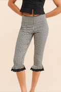 Plaid Lace Ruffle Cropped Skinny Pants