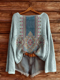 Women's Vintage Ethnic Floral Tattoo Pattern Art Print Casual Pullover Sweater