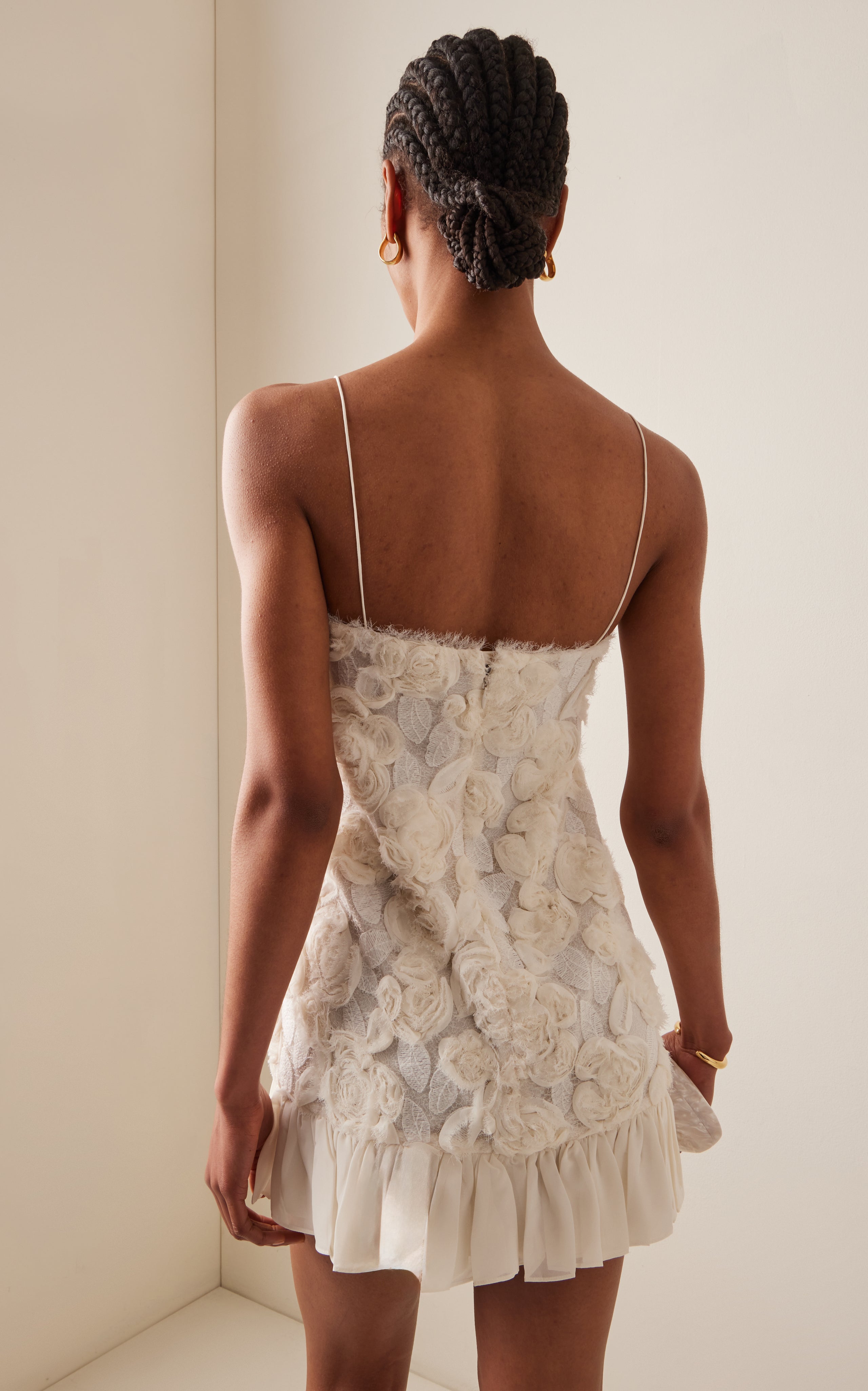 Blanc Rosette-Detailed Georgette Mini Dress