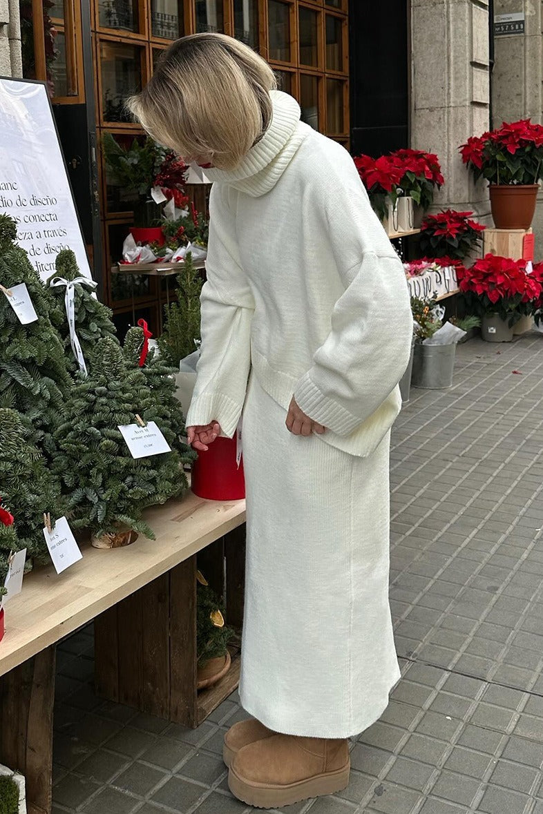 Turtleneck Oversized Sweater Maxi Skirt Set