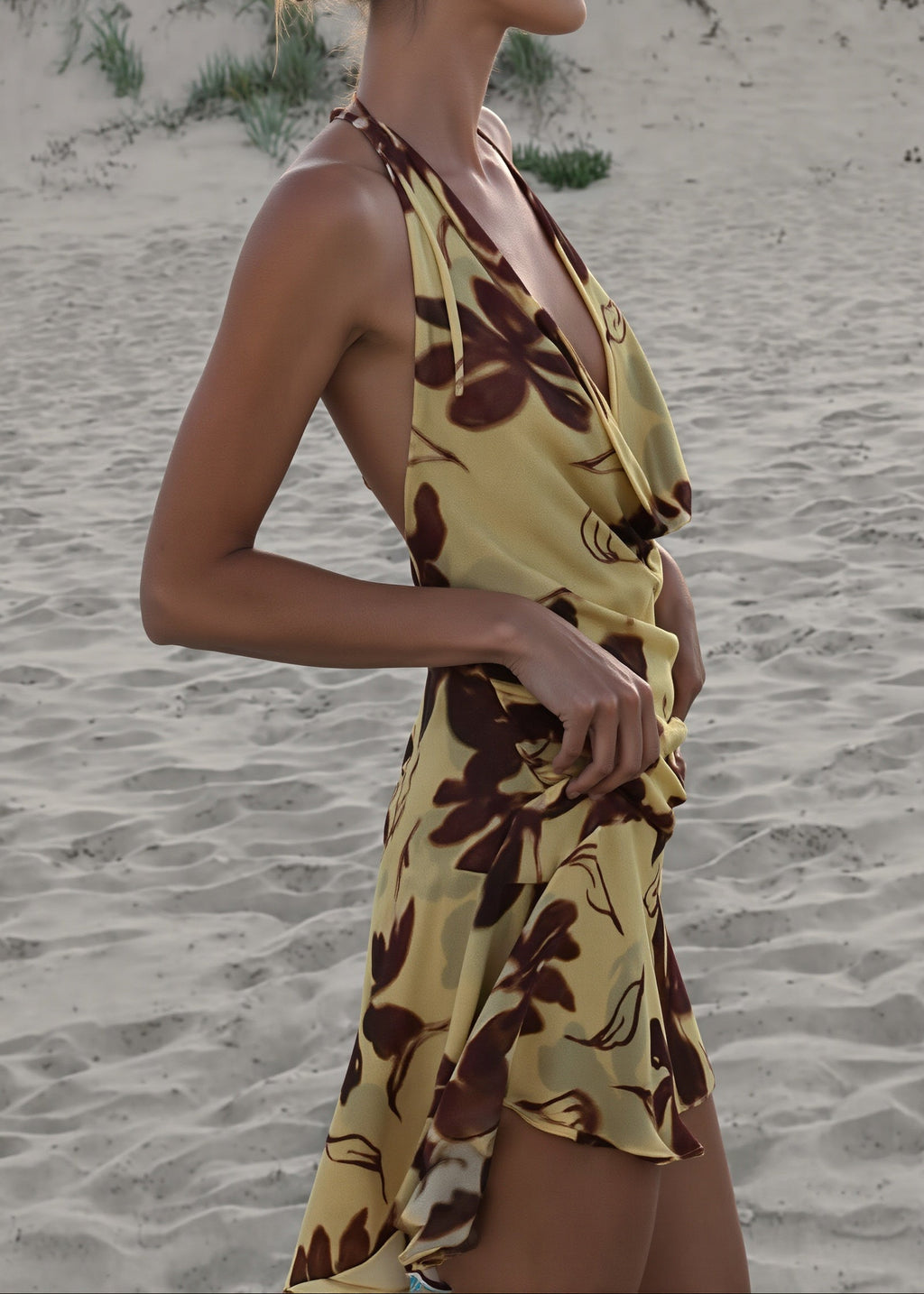 Vacation Halter Floral Backless Mini Dress