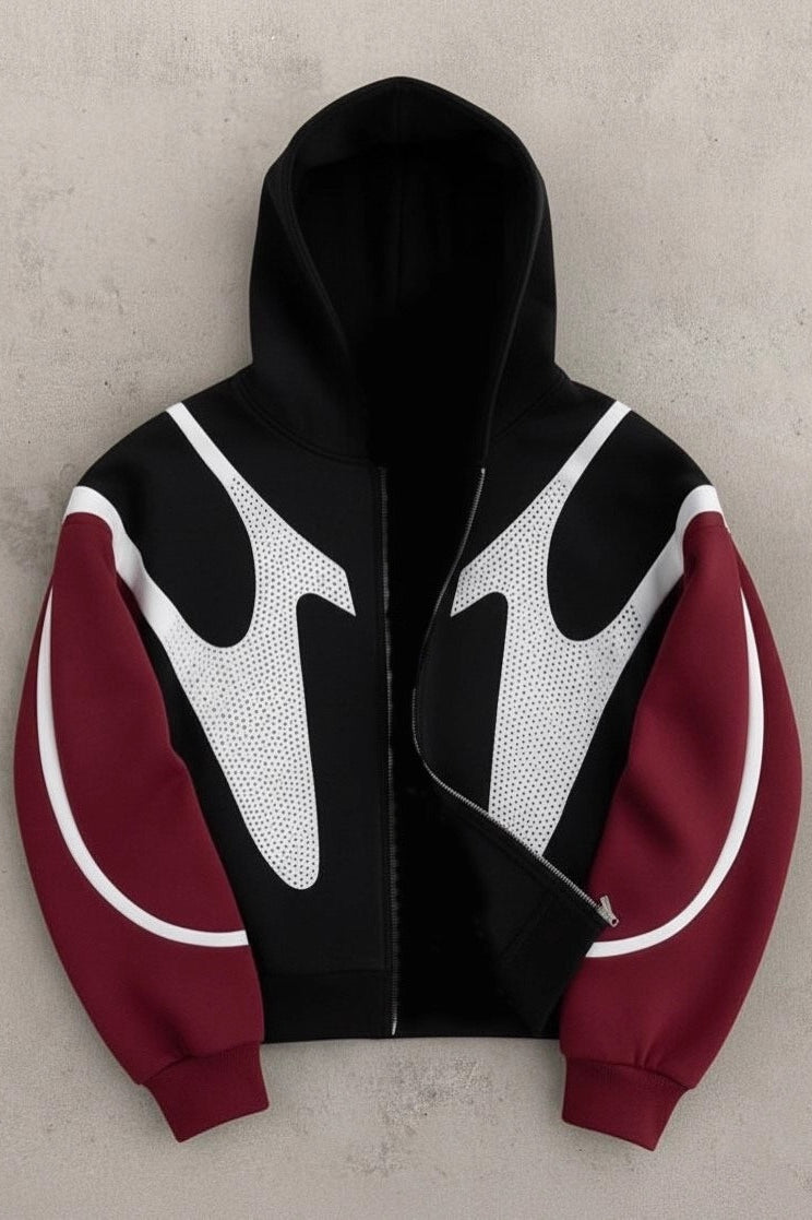 Contrast Rhinestone Zip Hoodie