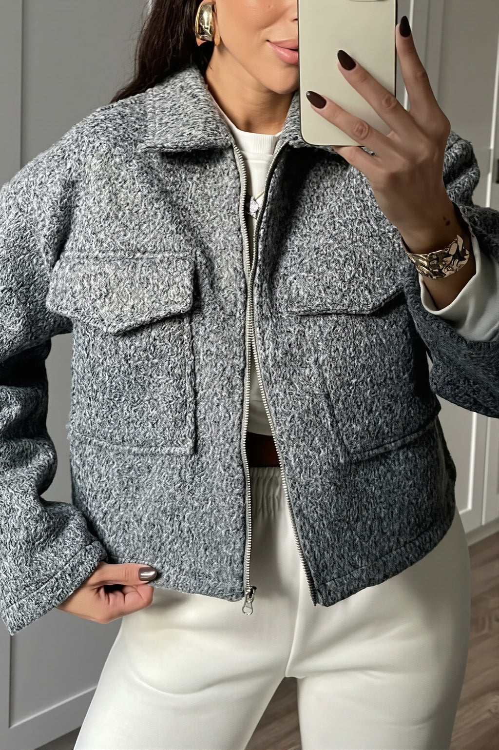 Cropped Boucle Zip Jacket