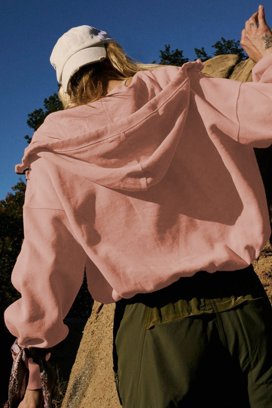 Color Block Half Zip Drawstring Hoodie