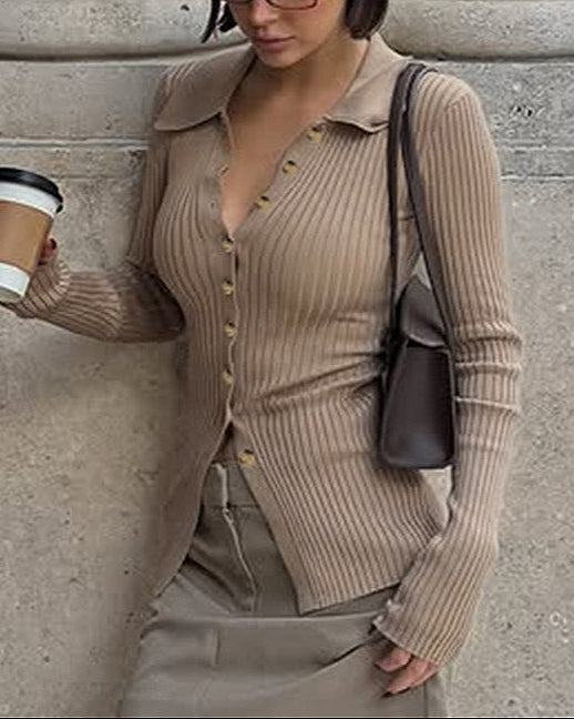 Solid Color Retro Knit Blouse