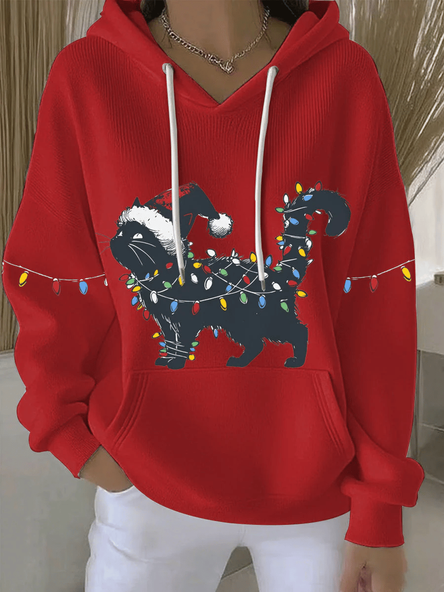 Women's Black Cat Print Casual Sweatshirt