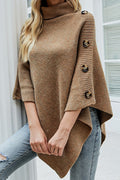 Asymmetric Turtleneck Cape Knit Sweater