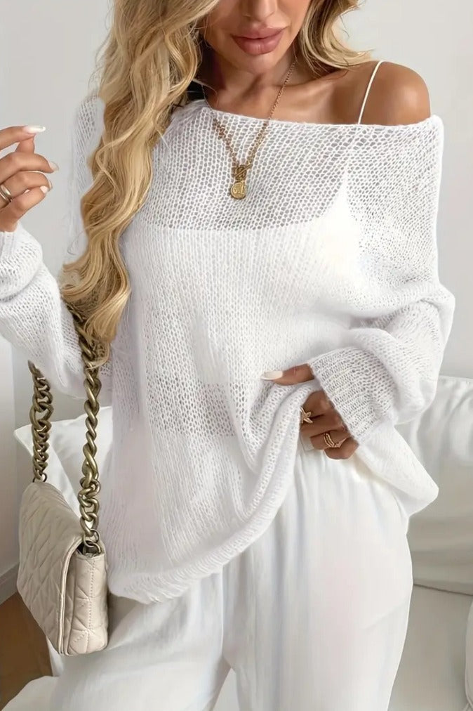 Sheer Wide Neck Open Knit Sweater