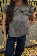Vintage Plaid Doll Collar Crop Blouse