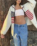 Warm Flag Print Stylish Knit Cardigan