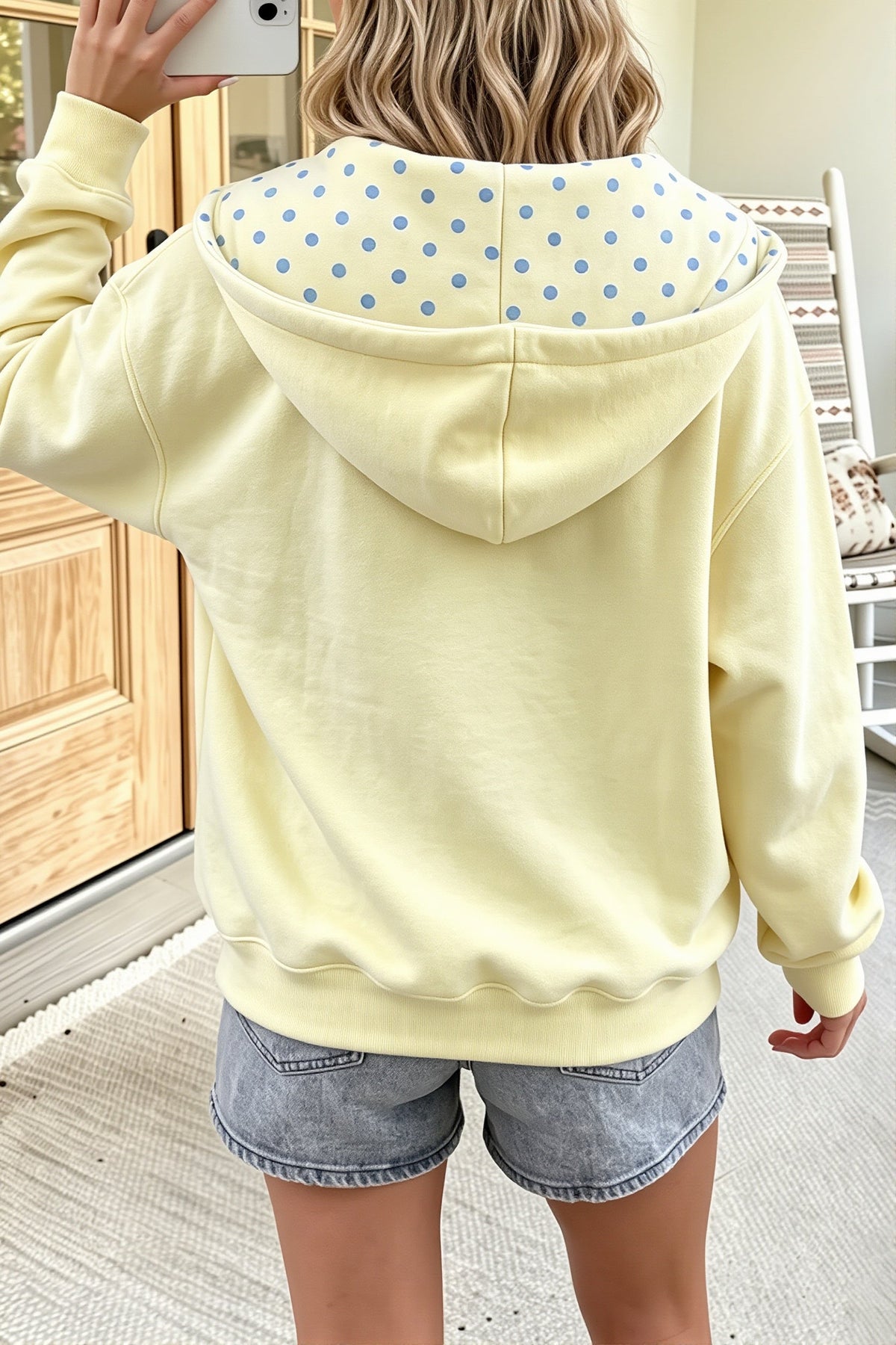 Polka Dot Lined Oversized Zip Hoodie