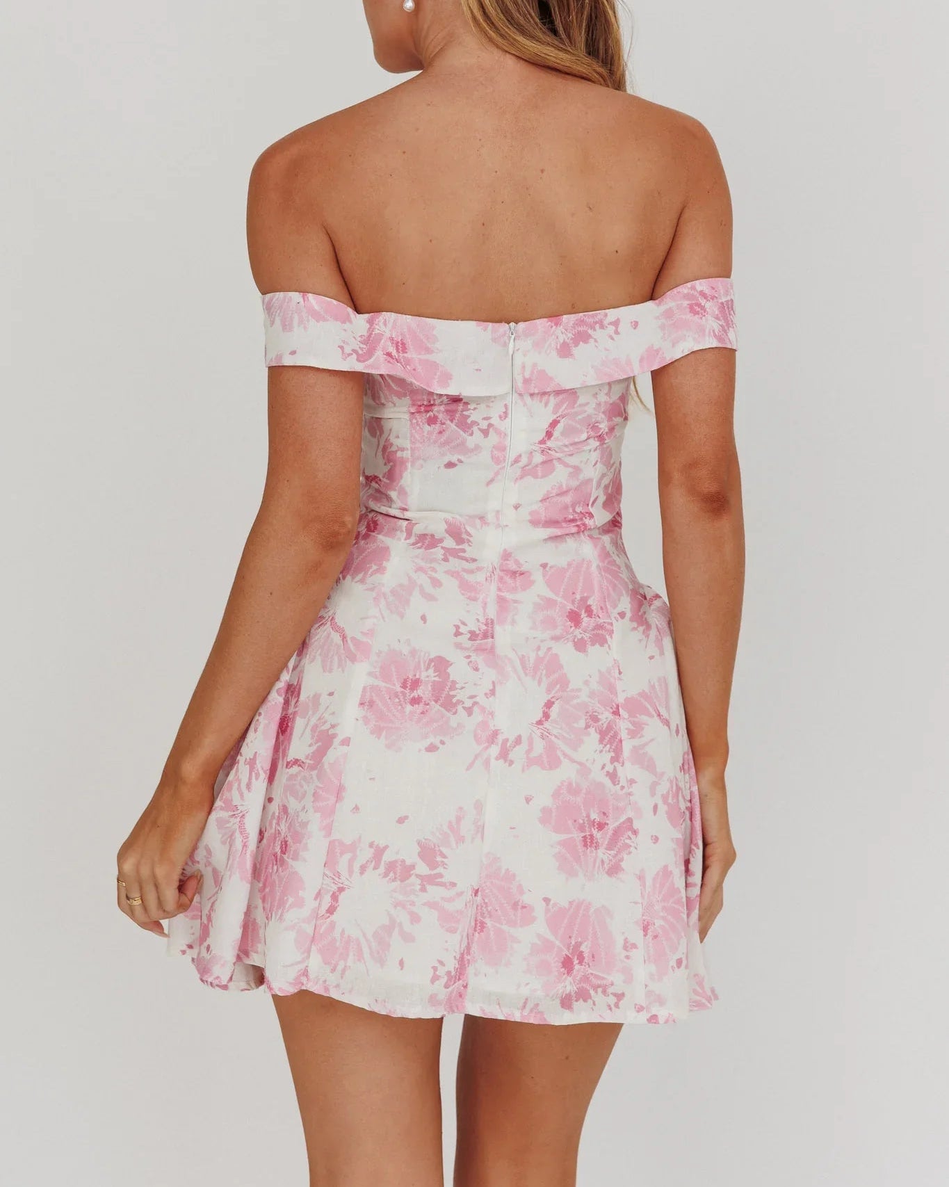 Courting Off-Shoulder Mini Dress Floral Pink