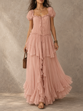 Pink Ruffle Tiered Maxi Dress