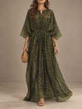 Olive Floral Print Sheer Maxi Dress