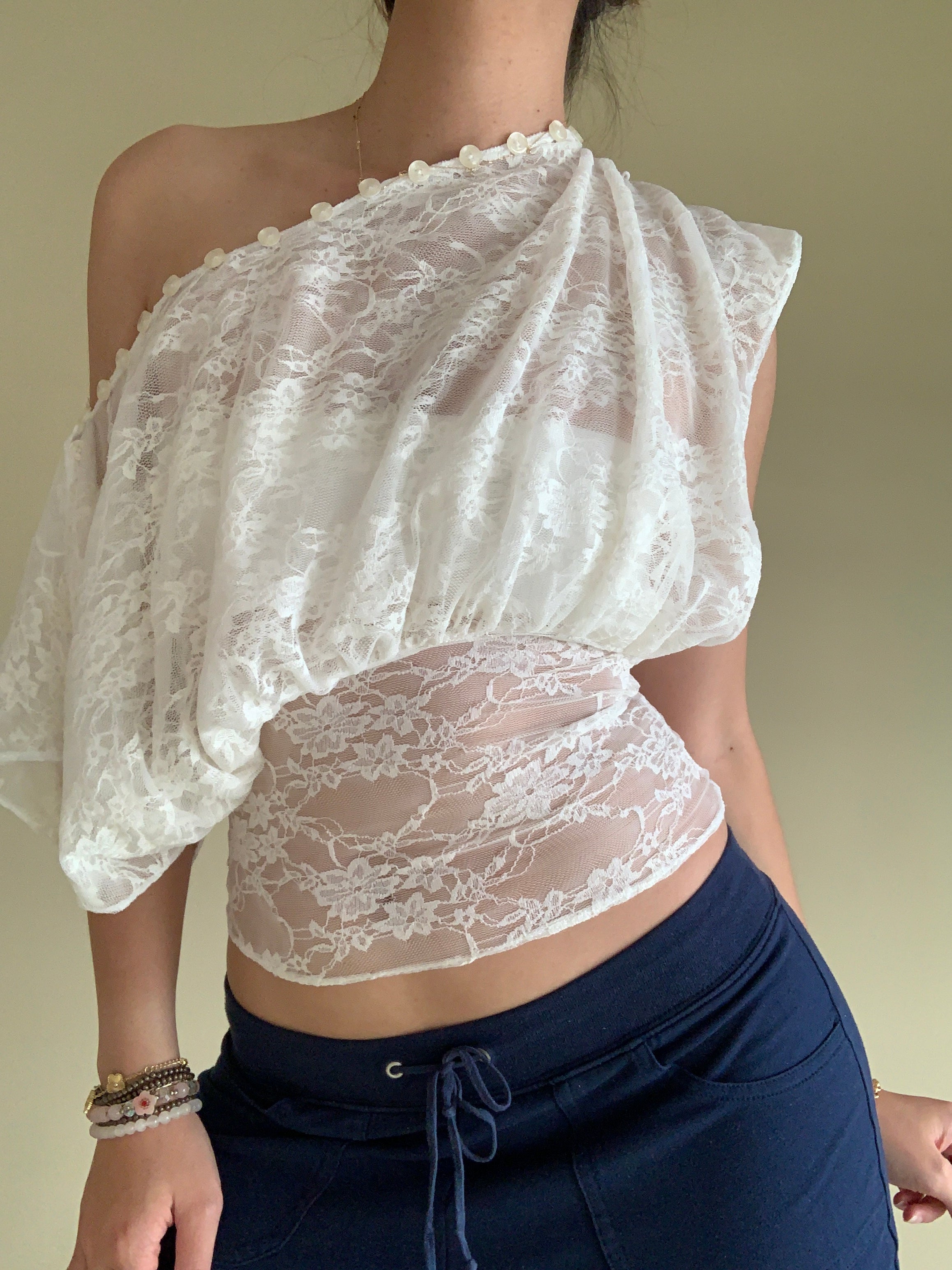 Cai Button Top - Lace