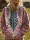 Retro Ethnic Floral Pattern Art Print Casual Hoodie