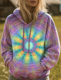 Women's Vintage Kaleidoscope Art Print Hooded Casual Sweatshirt