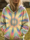 Women's Vintage Purple and Blue Gradient Kaleidoscope Art Print Hooded Casual Sweatshirt