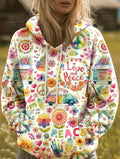 Hippie Peace Love Art Print Casual Hoodie Sweatshirt