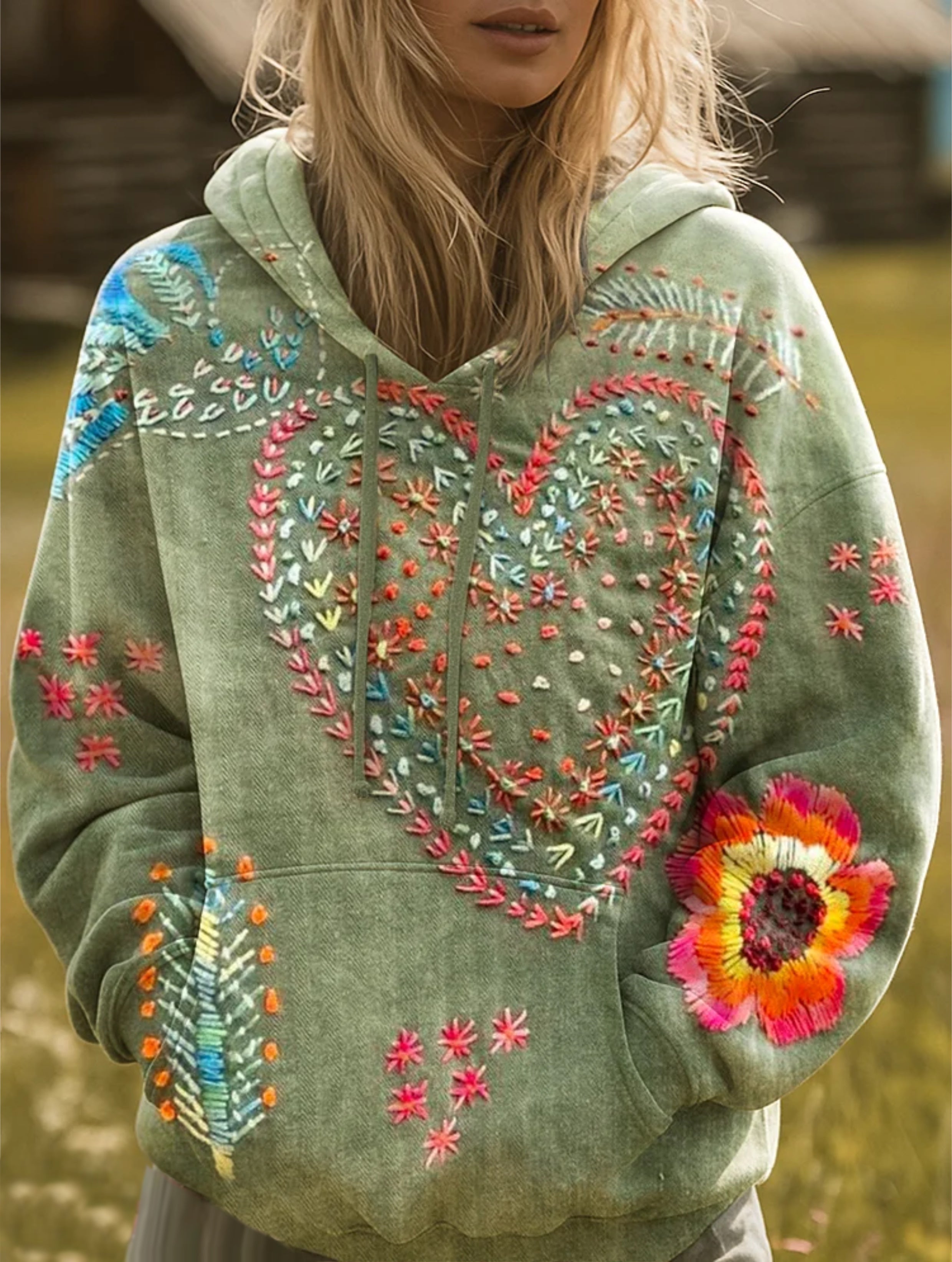 Vintage Bohemian Floral Love Art Print Casual Hoodie Sweatshirt