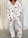 Women's Christmas Candy Cane Fleece Long Sleeve Pant Set