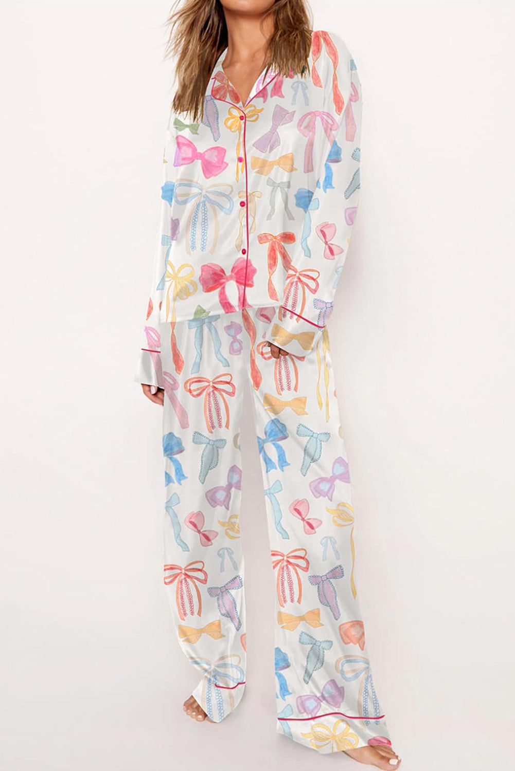 Bow Long Sleeve and Pants Pajama Set