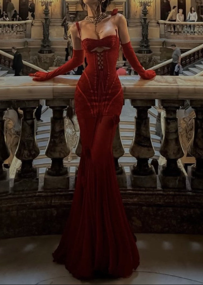 Corset Lace-Up Mermaid Gown With Gloves