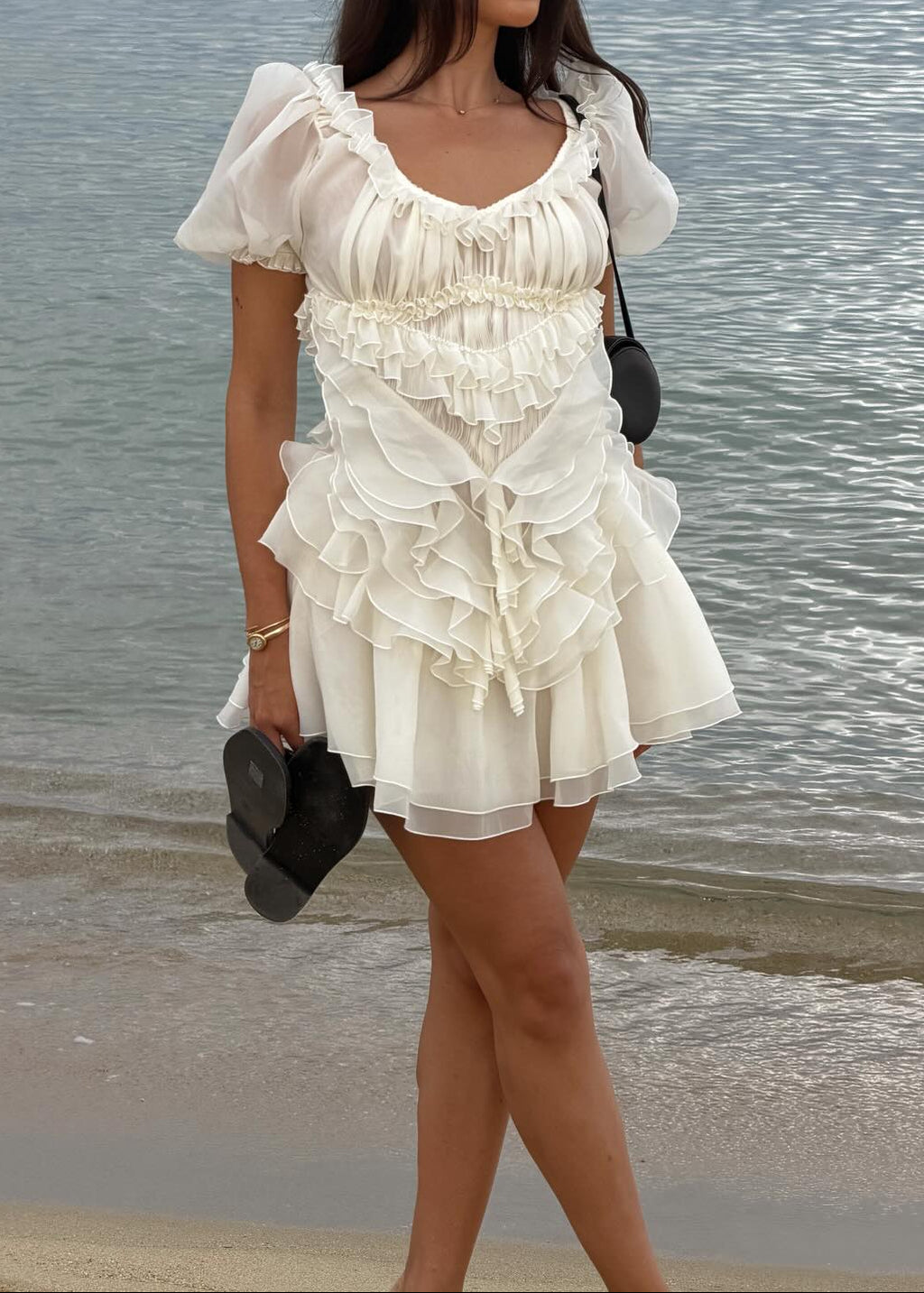 Ruffled Puff Sleeve Mini Dress