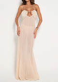 3D Flower Applique Sheer Mesh Maxi Dress