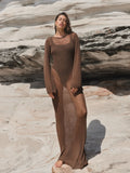 Sheer Knit Long Sleeve Maxi Dress