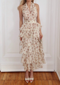 Halter Floral Tiered Ruffle Maxi Dress