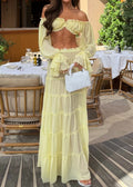Off Shoulder Ruffled Crop Top And Tiered Skirt Set