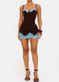 Contrast Lace Trim Ruched Bodycon Mini Dress